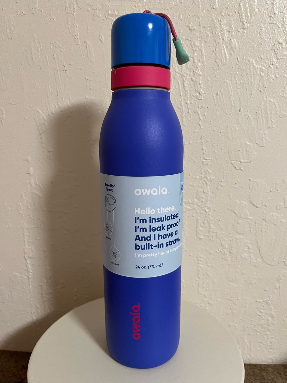 Owala Insulated Water Bottle - Royal Blue with Pink Accent
